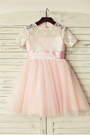 Robe cortège fille naturel avec manche courte ligne a de princesse textile en tulle