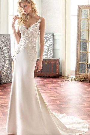 Robe de mariée elégant longue v encolure avec chiffon avec broderie