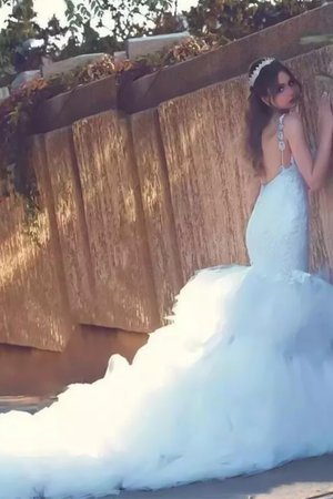 Robe de mariée avec décoration dentelle en tulle de traîne moyenne attrayant naturel