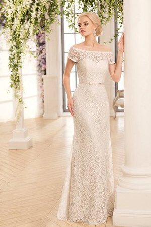 Robe de mariée ceinture boutonné decoration en fleur avec manche courte jusqu'au sol