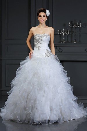 Robe de mariée manche nulle de mode de bal cordon en organza de traîne mi-longue