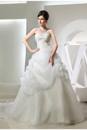 Robe de mariée longue avec zip avec perle en organza de mode de bal