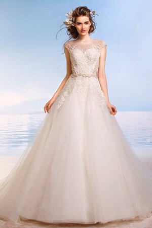 Robe de mariée naturel longue avec manche épeules enveloppants noeud avec perle