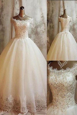 Robe de mariée naturel d'epaule ecrite en tulle de traîne courte manche nulle