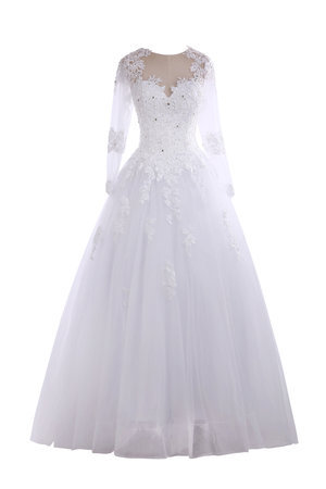 Robe de mariée romantique classique col en bateau avec manche longue versicolor