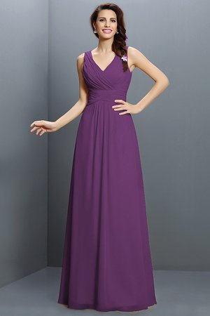 Robe demoiselle d'honneur longue en chiffon avec sans manches v encolure avec fronce