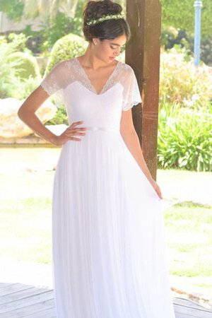 Robe de mariée plissage avec ruban avec manche courte avec chiffon de traîne courte