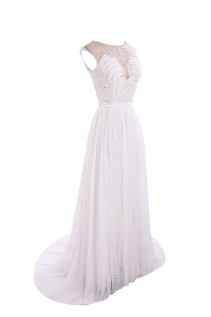 Robe de mariée classique officiel en chiffon col en bateau avec perle