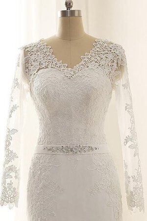 Robe de mariée modeste en satin v encolure avec décoration dentelle de traîne courte