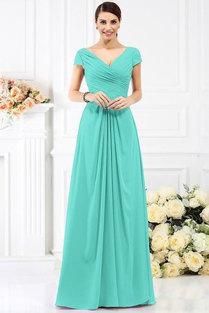 Robe demoiselle d'honneur longue plissé de col en v de princesse avec chiffon