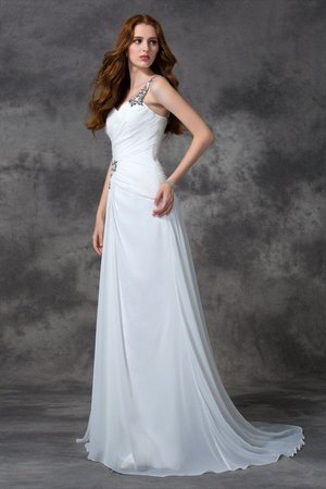 Robe de mariée longue manche nulle avec chiffon avec zip d'épaule asymétrique