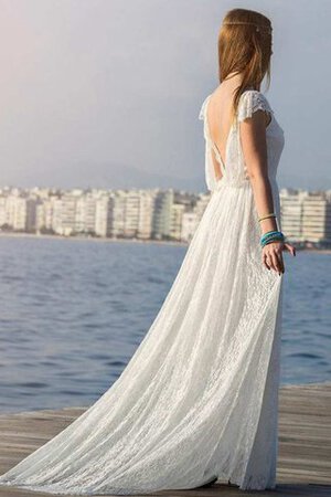 Robe de mariée v encolure de traîne courte dos nu decoration en fleur v col profonde