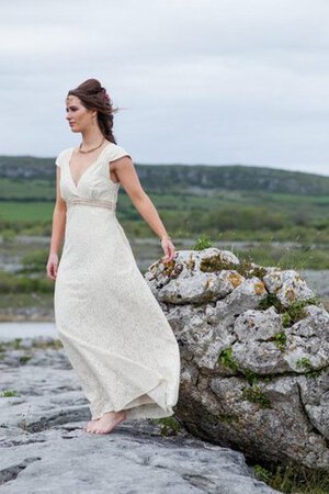 Robe de mariée en dentelle de tour de ceinture en haute jusqu'au sol ligne a avec perle