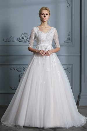 Robe de mariée de mode de bal énergique de traîne moyenne en 1/2 manche naturel