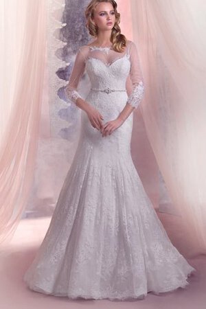 Robe de mariée modeste naturel avec perle de sirène avec décoration dentelle