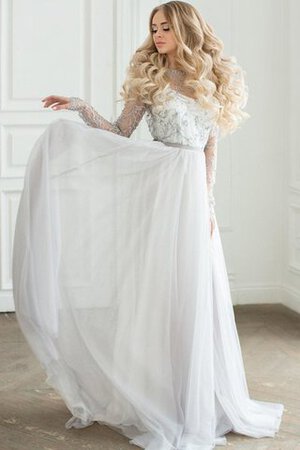 Robe de mariée classique a-ligne en dentelle textile en tulle col ras du cou