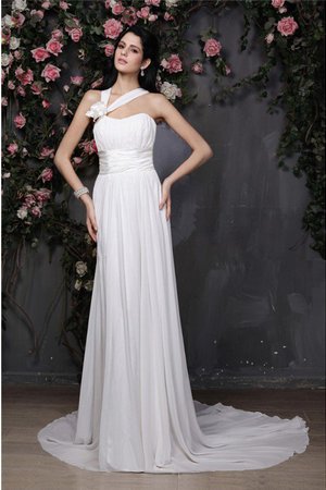 Robe de mariée longue avec chiffon avec fronce avec fleurs de fourreau