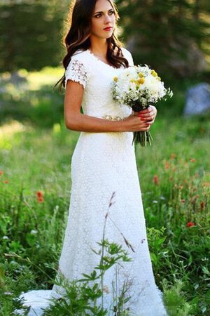 Robe de mariée moderne de traîne courte avec zip au bord de la mer avec manche courte