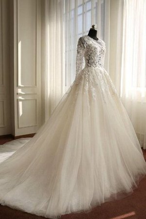 Robe de mariée en dentelle au niveau de cou en tulle avec zip decoration en fleur