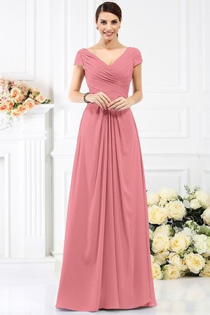 Robe demoiselle d'honneur longue plissé de col en v de princesse avec chiffon