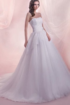 Robe de mariée longue textile en tulle ruché longueur au ras du sol avec perle