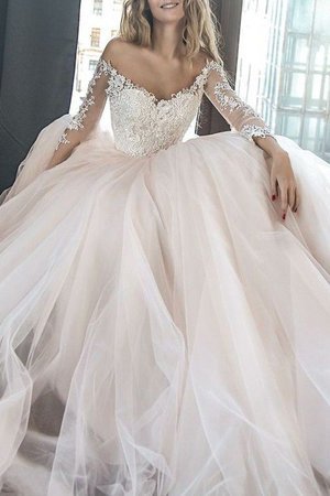 Robe de mariée enchanteur avec manche longue en tulle a-ligne naturel