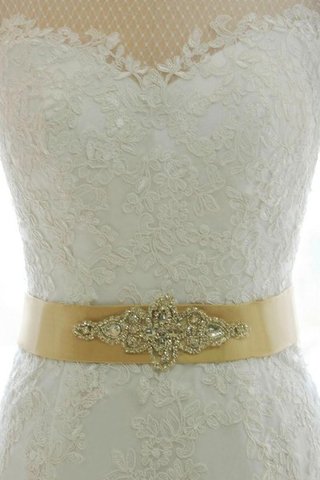 Robe de mariée en satin jusqu'au sol cordon avec zip avec décoration dentelle