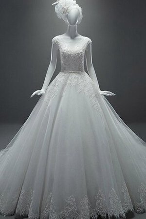 Robe de mariée naturel avec manche épeules enveloppants ligne a textile en tulle avec perle