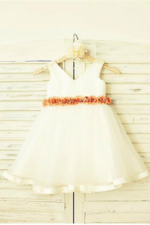 Robe cortège fille ligne a fermeutre eclair v encolure avec fleurs de princesse