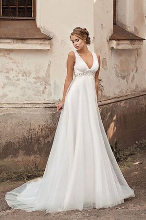 Robe de mariée distinguee nature de traîne courte ligne a avec chiffon