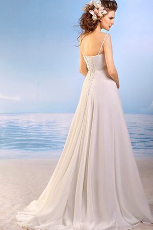 Robe de mariée longue jusqu'au sol avec lacets avec chiffon bandouliere spaghetti