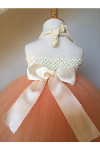Robe cortège fille avec nœud textile en tulle de dos nu avec fleurs de mode de bal