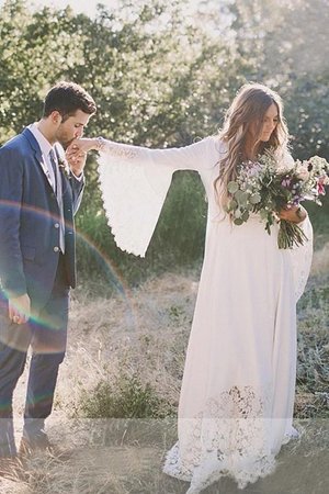 Robe de mariée avec manche longue excellent v encolure avec décoration dentelle naturel