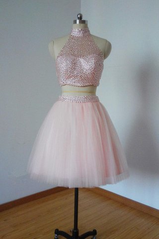 Robe fête de la rentrée bref avec perle dénudé textile en tulle manche nulle