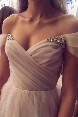 Robe de bal naturel a-ligne de princesse longueur au ras du sol avec perle