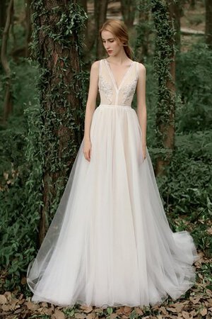 Robe de mariée fermeutre eclair gracieux de col en v classique humble