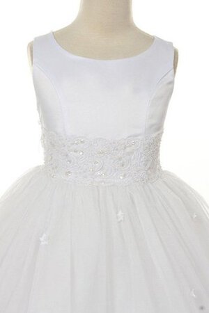 Robe cortège fille au niveau de genou a-ligne decoration en fleur avec nœud textile en tulle