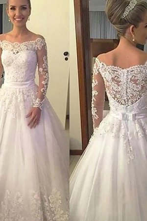 Robe de mariée de mode de bal en tulle de traîne moyenne populaire naturel