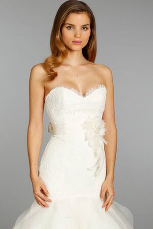 Robe de mariée ruchés longs avec ruban de lotus en organza ceinture