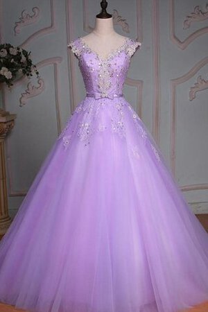 Robe de quinceanera naturel jusqu'au sol de mode de bal en dentelle en tulle