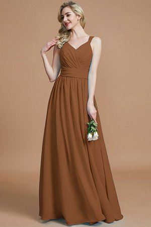 Robe demoiselle d'honneur naturel en chiffon ligne a jusqu'au sol manche nulle