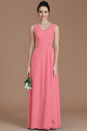 Robe demoiselle d'honneur avec chiffon ruché avec zip v encolure jusqu'au sol