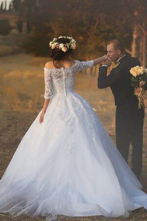 Robe de mariée naturel de traîne mi-longue en dentelle ligne a d'epaule ecrite