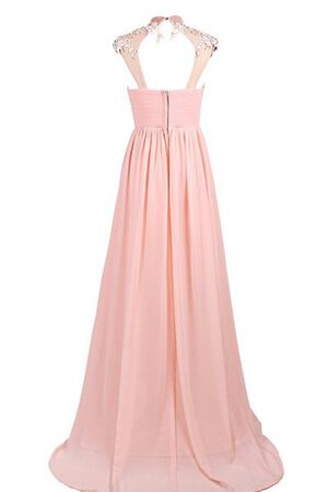 Robe demoiselle d'honneur avec perle avec zip avec chiffon avec manche courte elevé