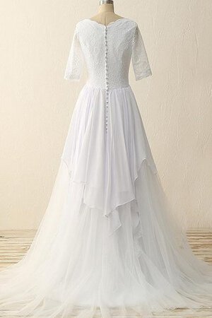 Robe de mariée de traîne courte en satin avec chiffon textile en tulle avec manche 1/2