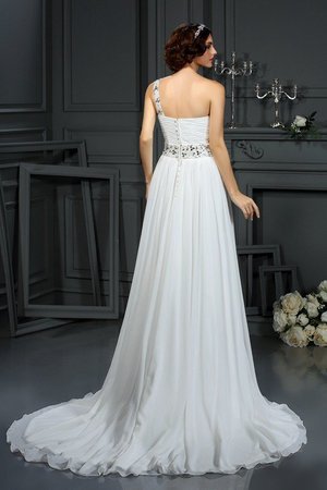 Robe de mariée naturel manche nulle d'épaule asymétrique fermeutre eclair ligne a