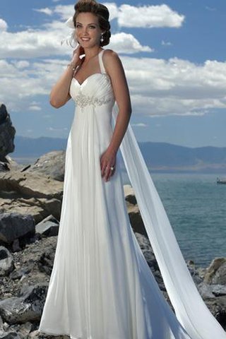 Robe de mariée de traîne moyenne avec perle en plage ligne a bandouliere spaghetti