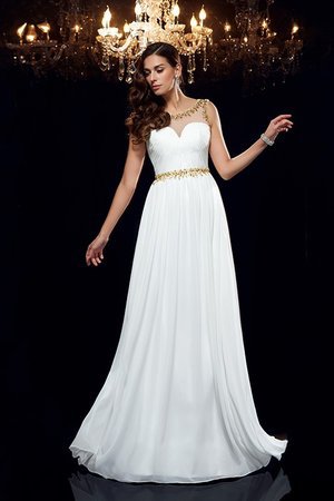 Robe de bal naturel avec chiffon avec perle manche nulle ligne a