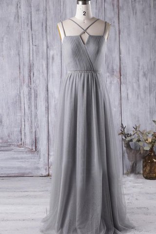 Robe demoiselle d'honneur romantique croisade avec chiffon ruché bandouliere spaghetti