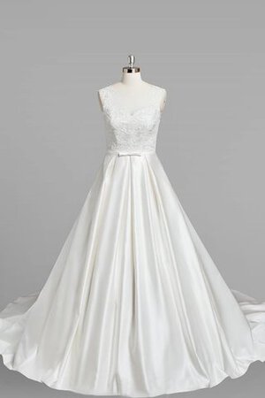 Robe de mariée naturel avec sans manches longueur au ras du sol en satin avec perle